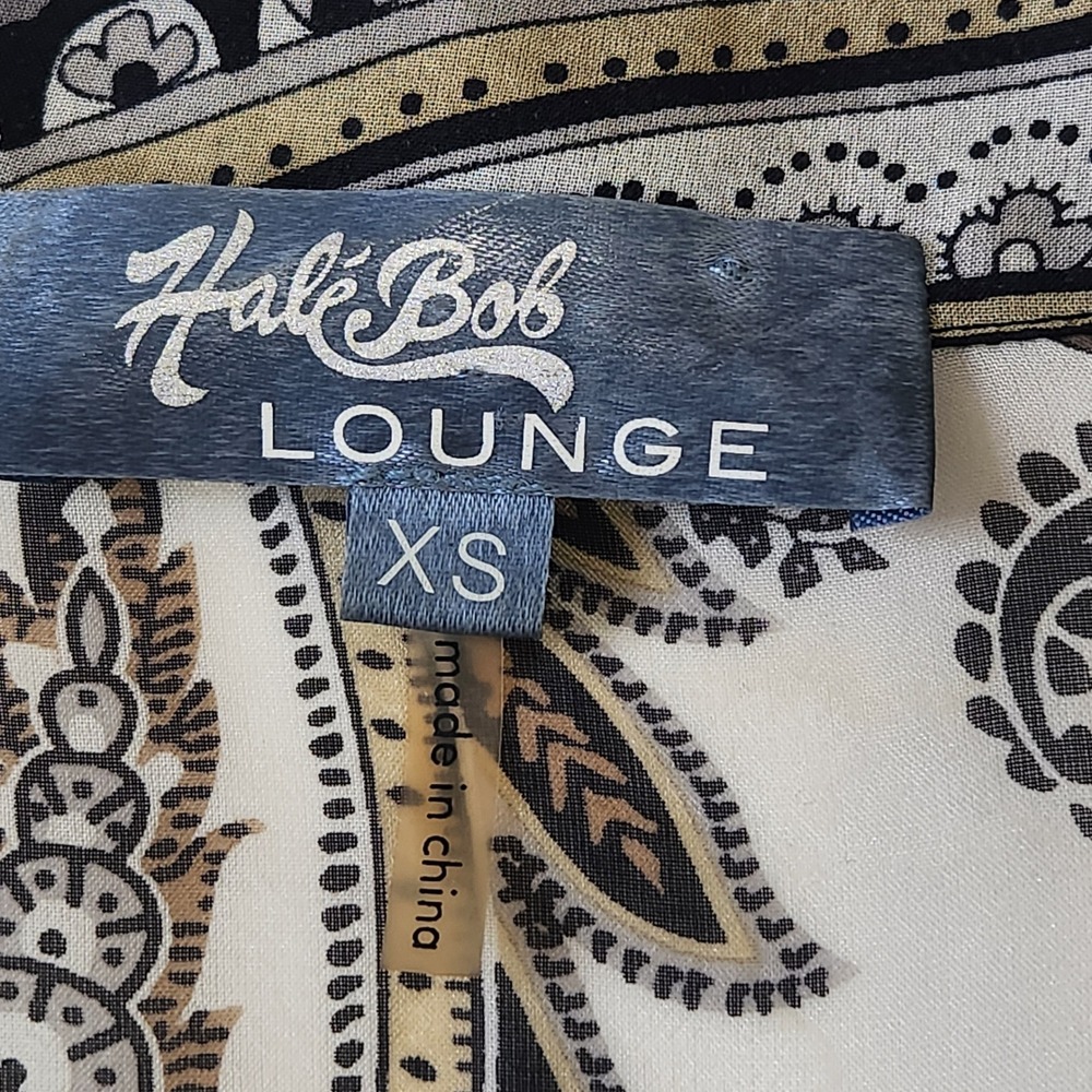 Hale Bob Lounge XS Black Paisley Beaded Sheer Silk Blouse Flowy Velvet Embossed - Picture 3 of 11